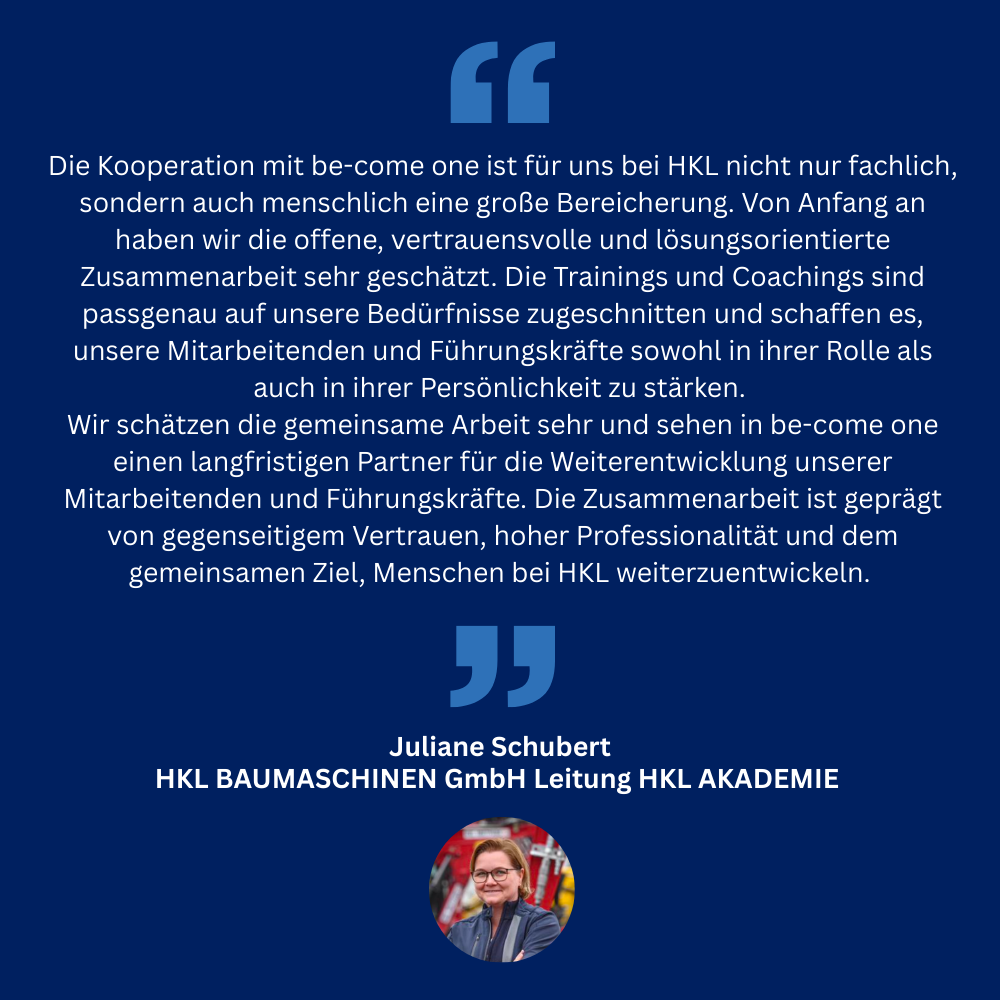 Text Referenz Juliane Schubert HKL Baumaschinen GmbH Leitung HKL Akademie und Bild von Juliane Schubert