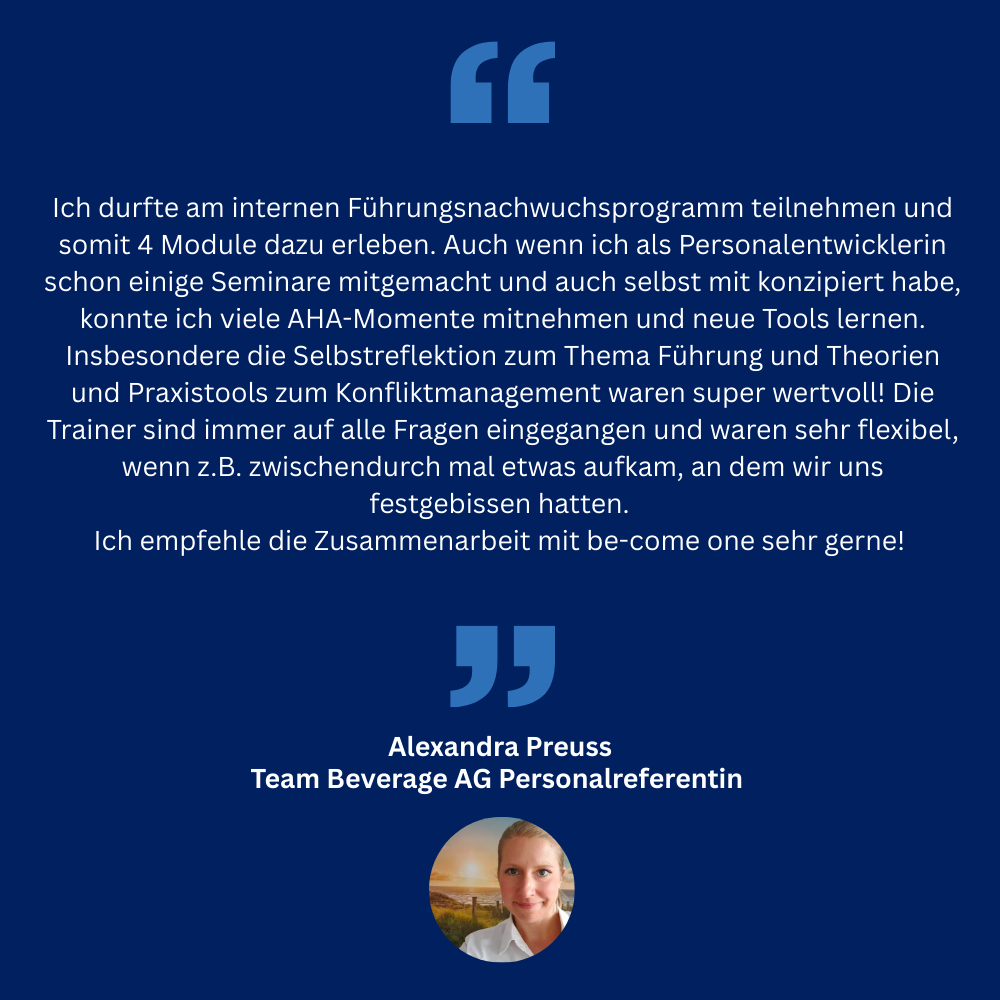 Text der Referenz von Alexandra Preuss Team Beverage Ag Personalreferentin mit Bild von Alexandra Preuss